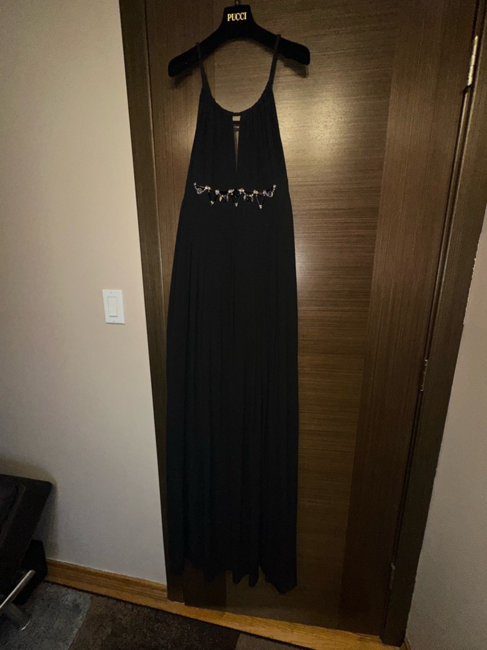 PUCCI Black Embellished Halter Maxi Dress one of a kind from a trunk show size 6